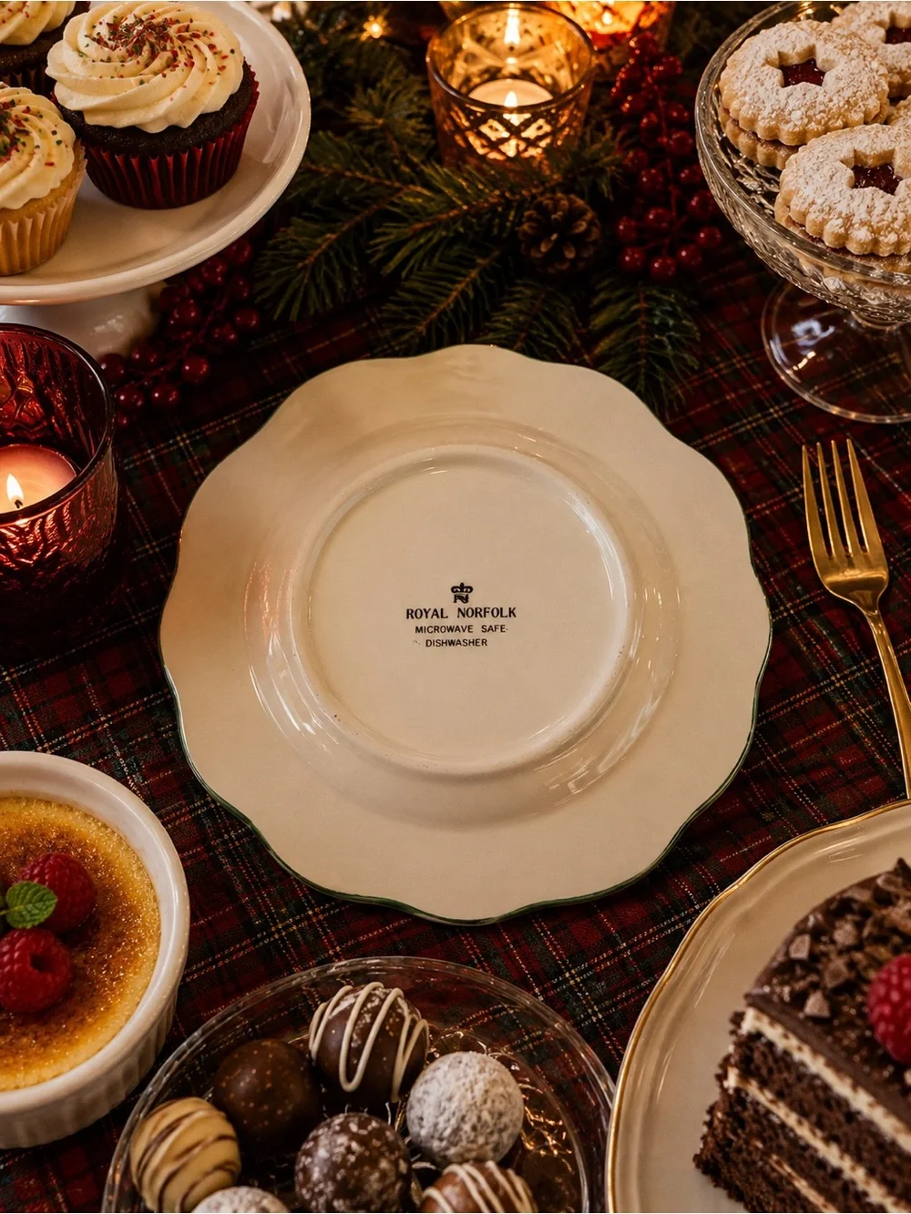 Royal Norfolk Christmas Dessert Salad Plates Set of 4
